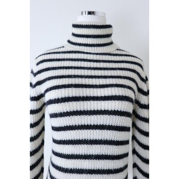 IRO Size S Seely Alpaca Wool Knit Turtle Neck Sweater Black White Stripes - Picture 3 of 15